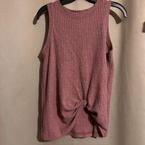 Womens Mauve Tank Top Sleeveless‎ Waffle Knit Twist Front Casual